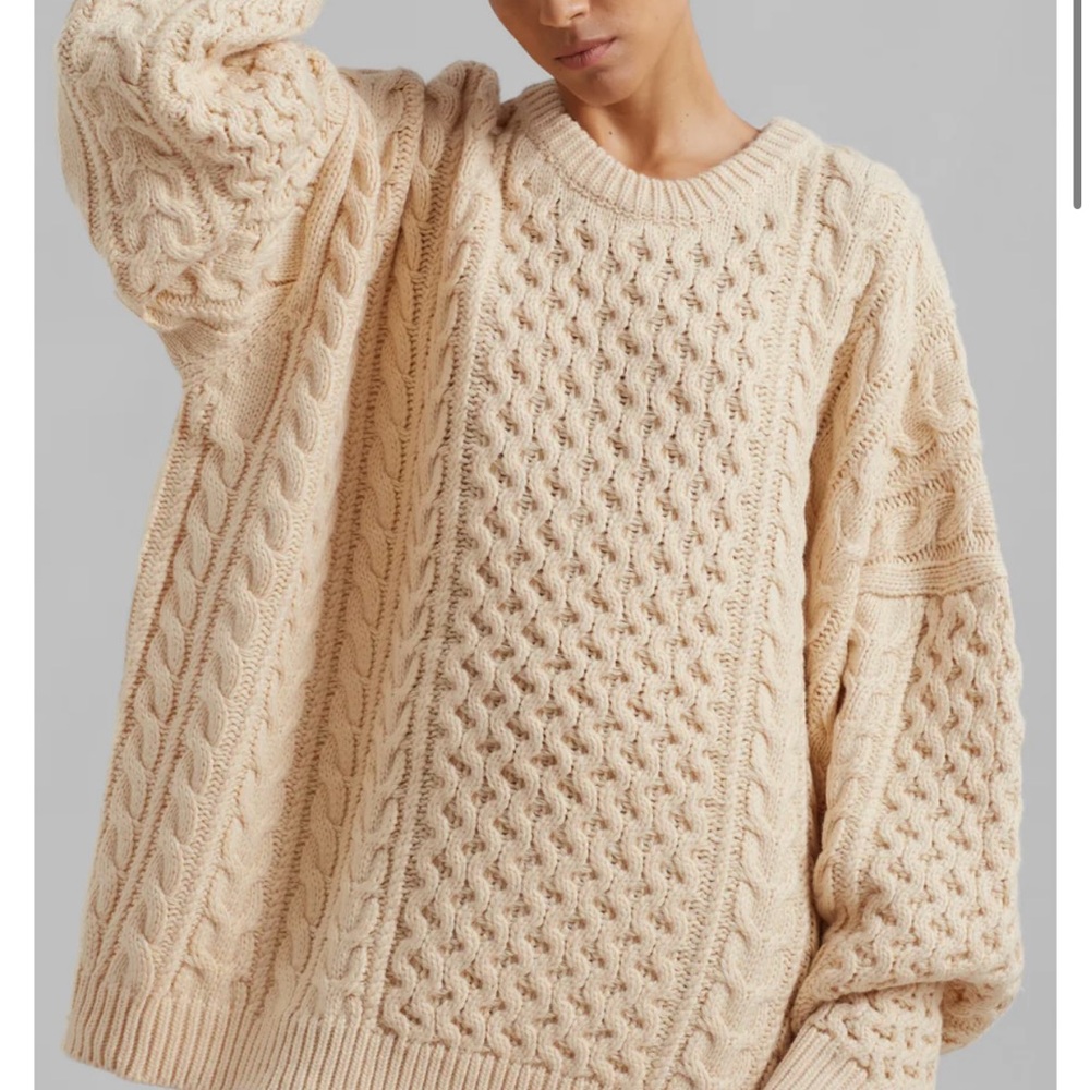 The Frankie Shop Cream Cable Knit Crew Neck Sweater